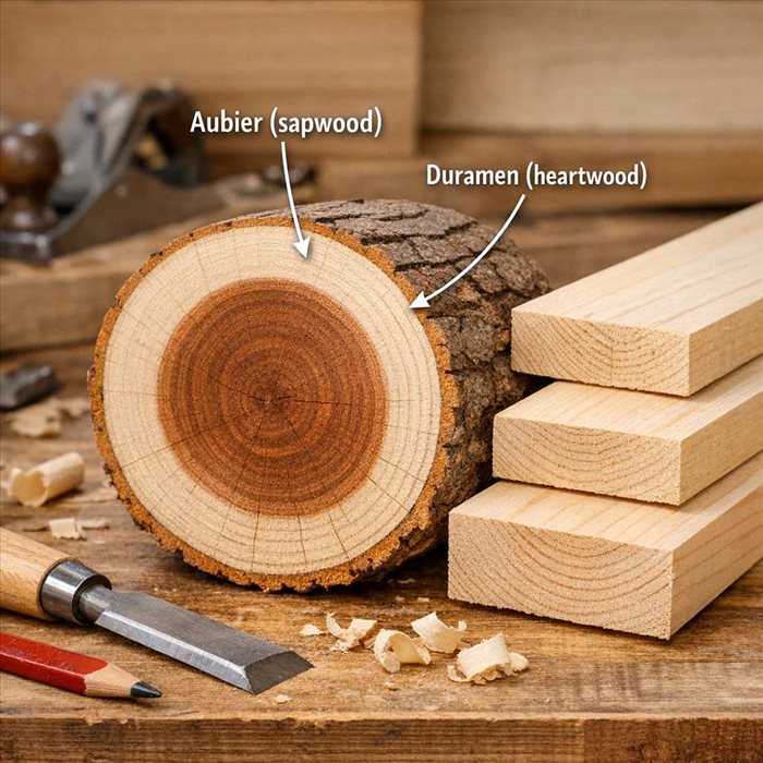 Aubier en menuiserie : définition, rôle et impact sur le bois